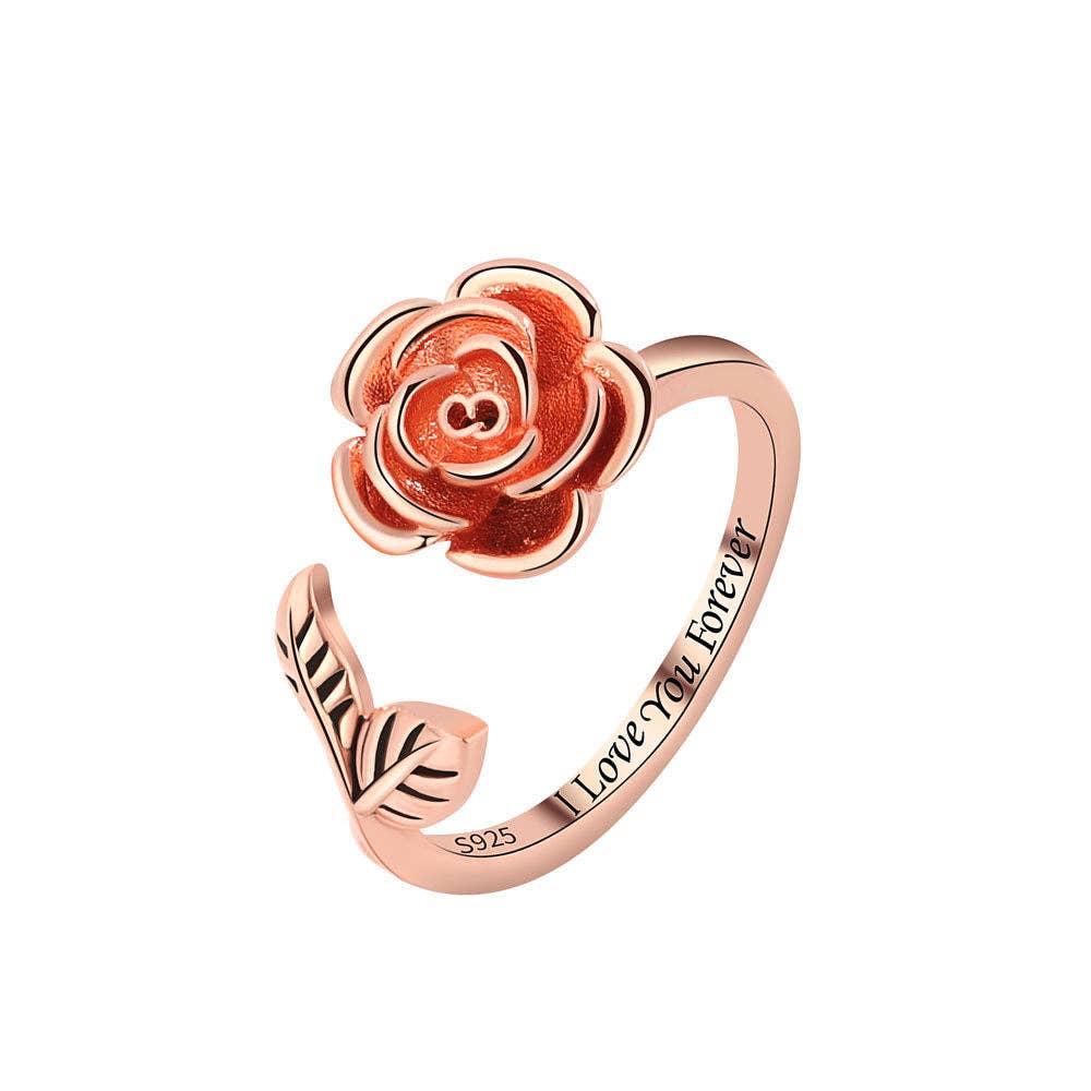 Rose Flower Anxiety Fidget Spinner Ring in Solid Copper