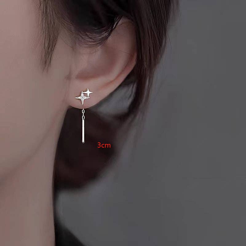 Dainty Star Long Threader Earrings in 925 Sterling Silver