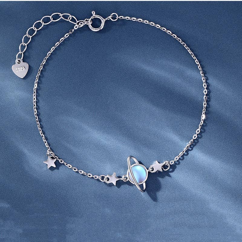 Planet Moon Star Moonstone Charm Bracelet in Solid Copper