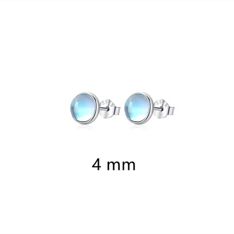 Tiny Small Round Moonstone Earrings in 925 Sterling Silver