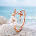 Seashell Flower Bypass Stacking Ring in Solid Copper
