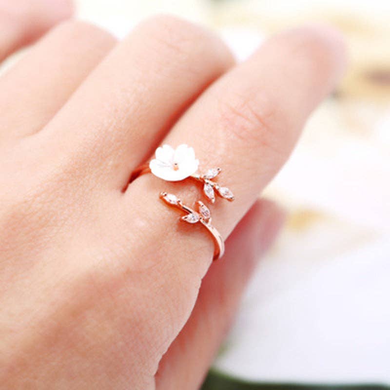 Seashell Flower Bypass Stacking Ring in Solid Copper