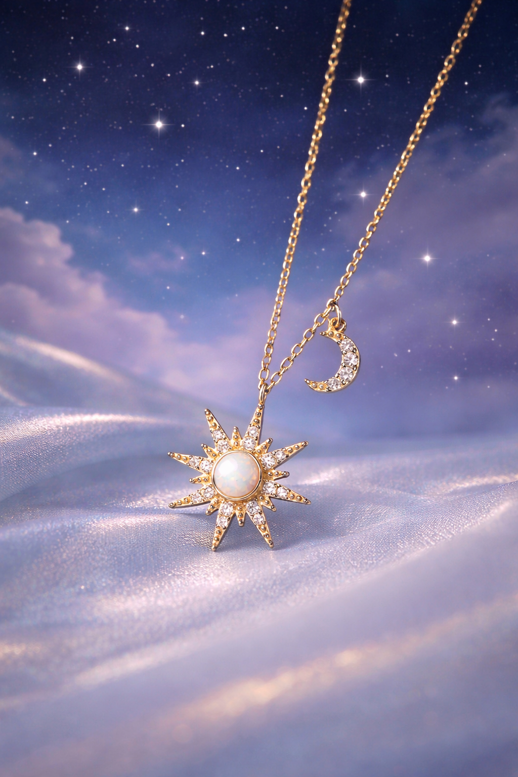 Opal Sun Moon Pendant Necklace in 925 Sterling Silver