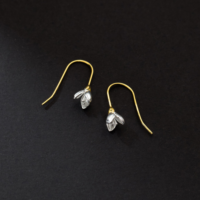 Dainty Magnolia Flower Hook Earrings in 925 Sterling Silver