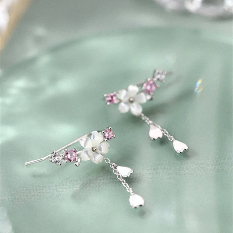 Mother Of Pearl Cherry Blossom Earrings in Sterling Silver