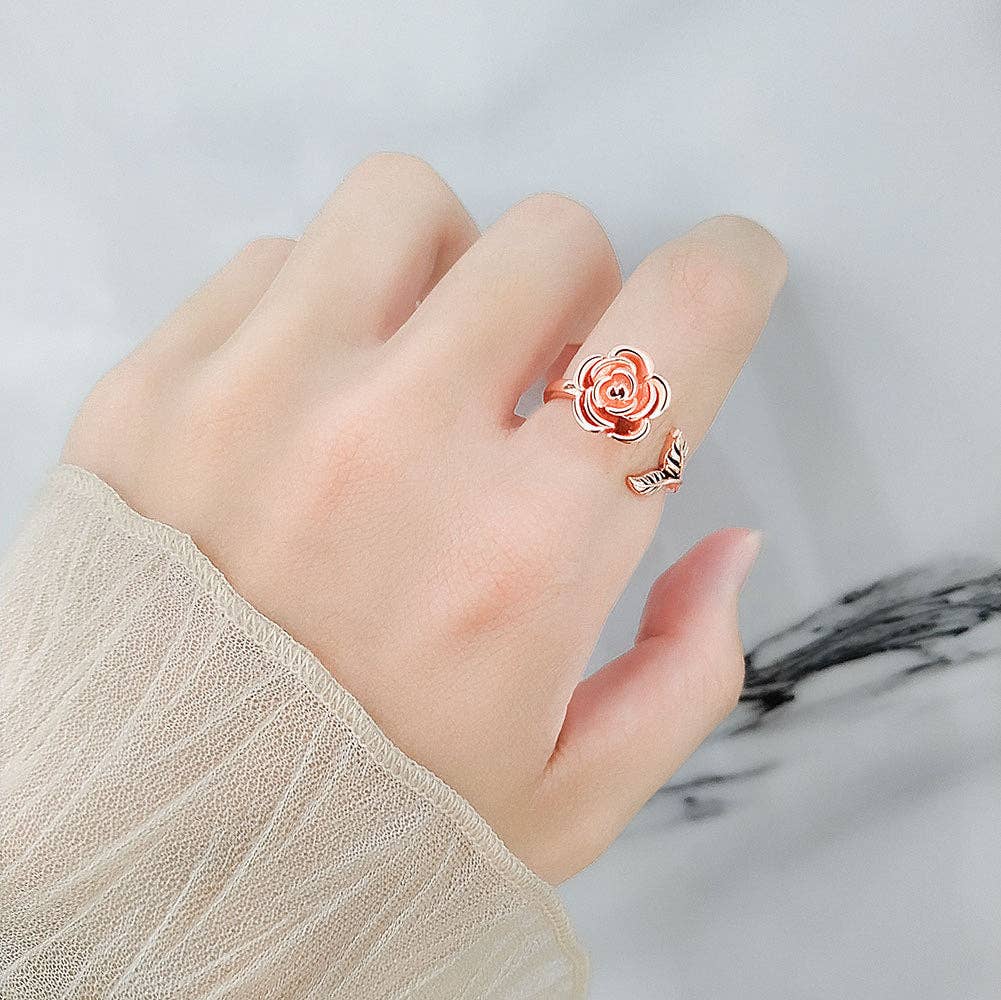 Rose Flower Anxiety Fidget Spinner Ring in Solid Copper