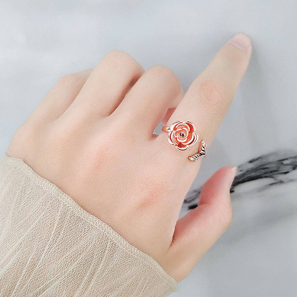 Rose Flower Anxiety Fidget Spinner Ring in Solid Copper