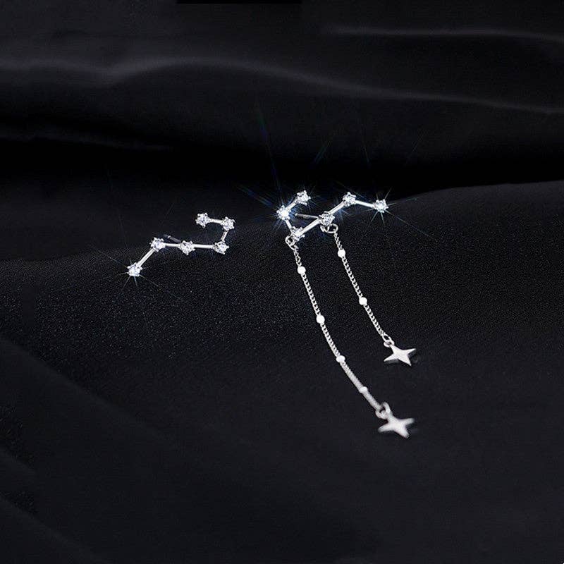 Big Dipper Star Tassel Stud Earrings in 925 Sterling Silver