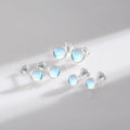 Tiny Small Round Moonstone Earrings in 925 Sterling Silver