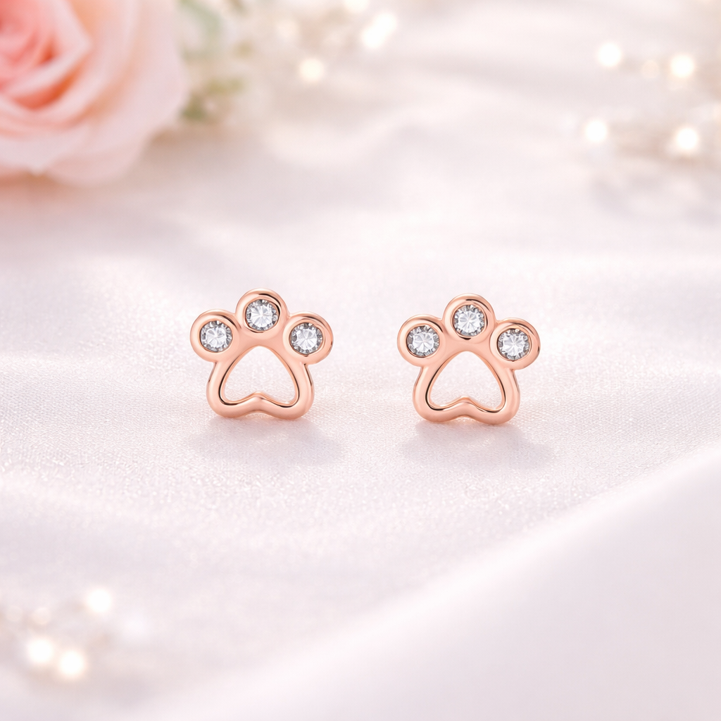Dainty Gold Pet Dog Paw Stud Earrings in 925 Sterling Silver