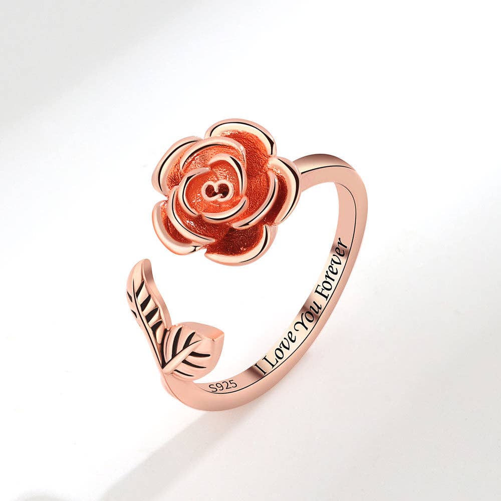 Rose Flower Anxiety Fidget Spinner Ring in Solid Copper