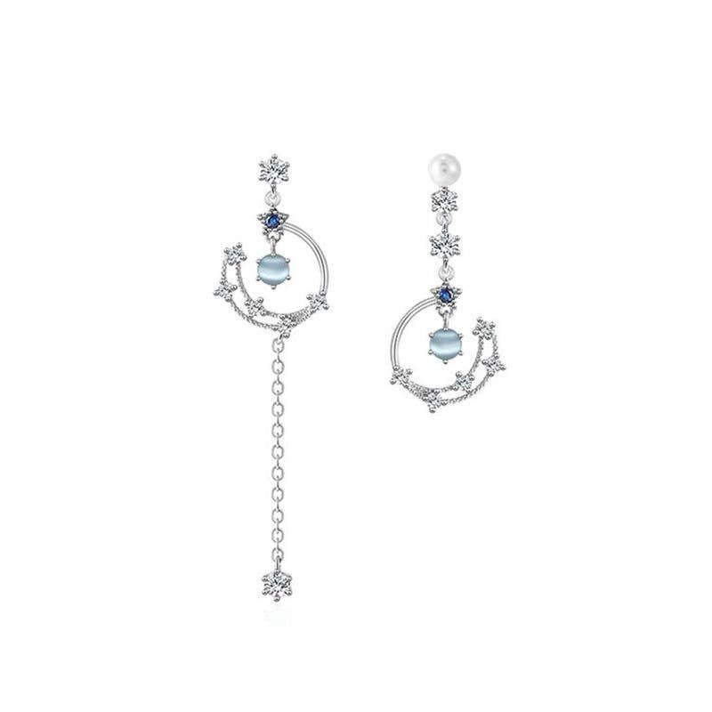 Moon Star Moonstone Drop Earrings in 925 Sterling Silver