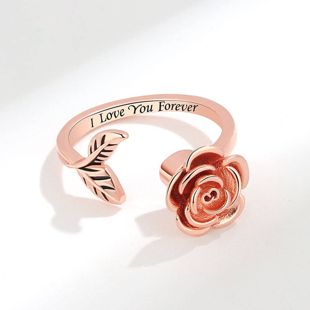 Rose Flower Anxiety Fidget Spinner Ring in Solid Copper