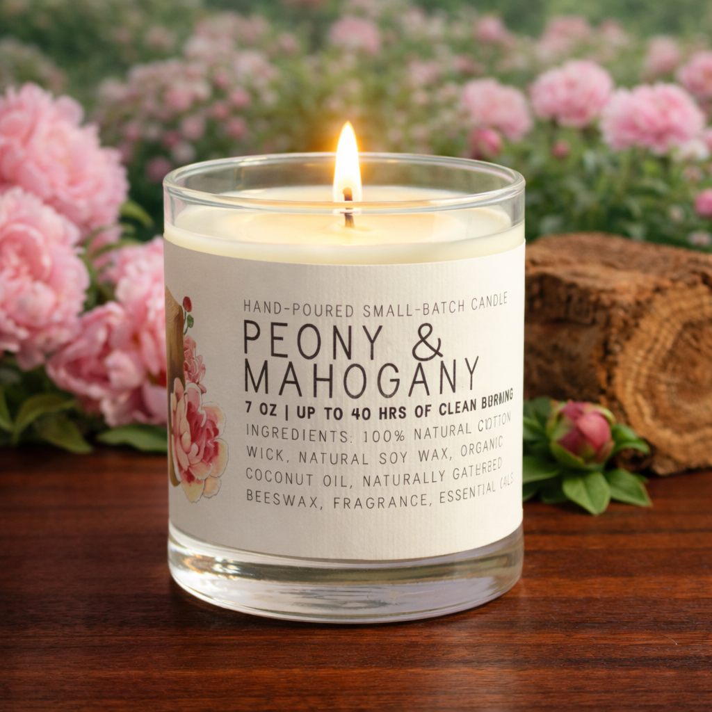 Peony & Mahogany - Medium Glass - Just Bee Candle
