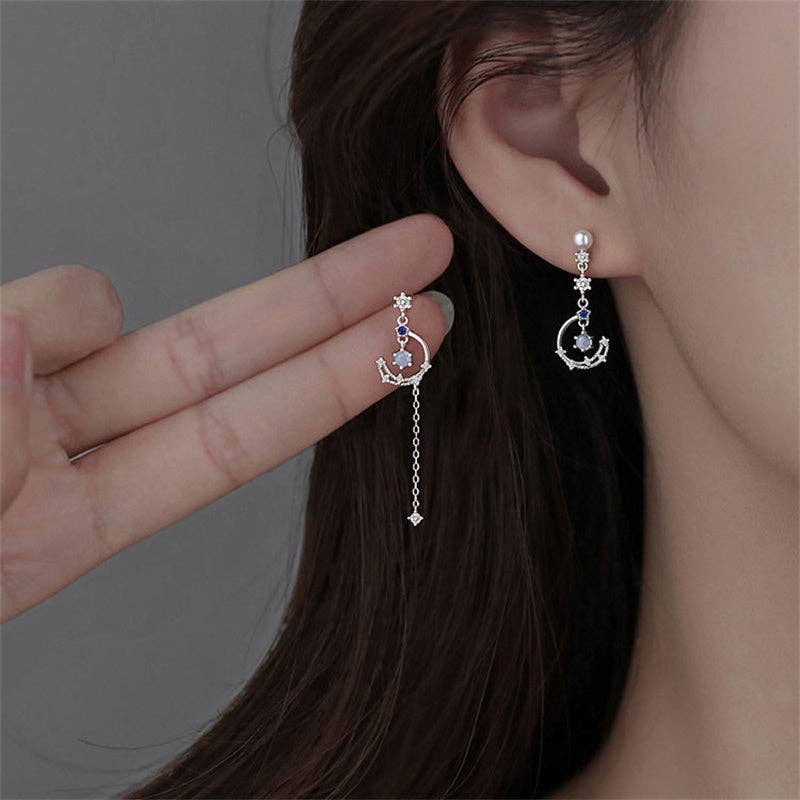 Moon Star Moonstone Drop Earrings in 925 Sterling Silver