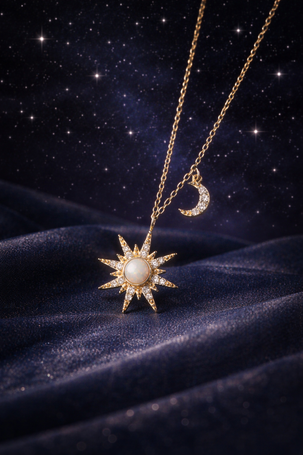 Opal Sun Moon Pendant Necklace in 925 Sterling Silver