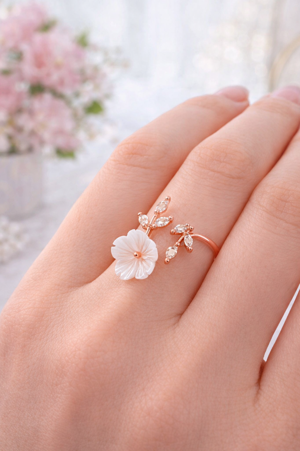 Seashell Flower Bypass Stacking Ring in Solid Copper