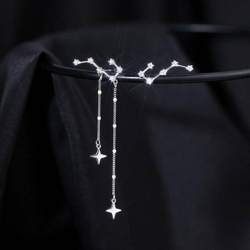 Big Dipper Star Tassel Stud Earrings in 925 Sterling Silver