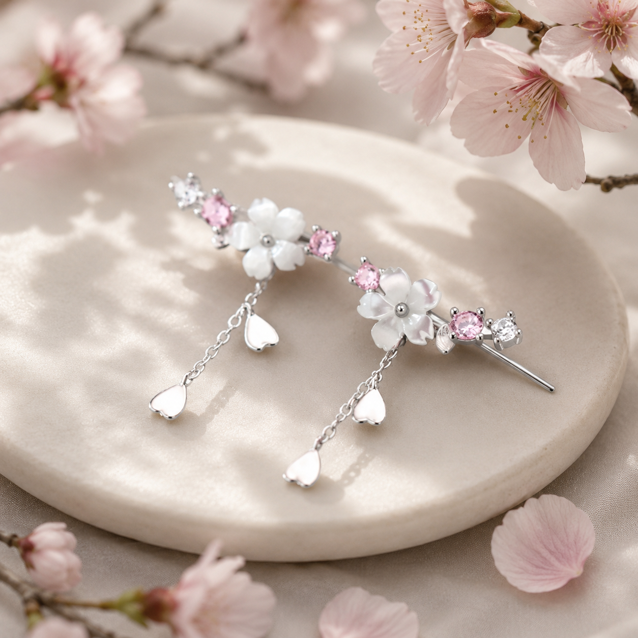Mother Of Pearl Cherry Blossom Earrings in Sterling Silver