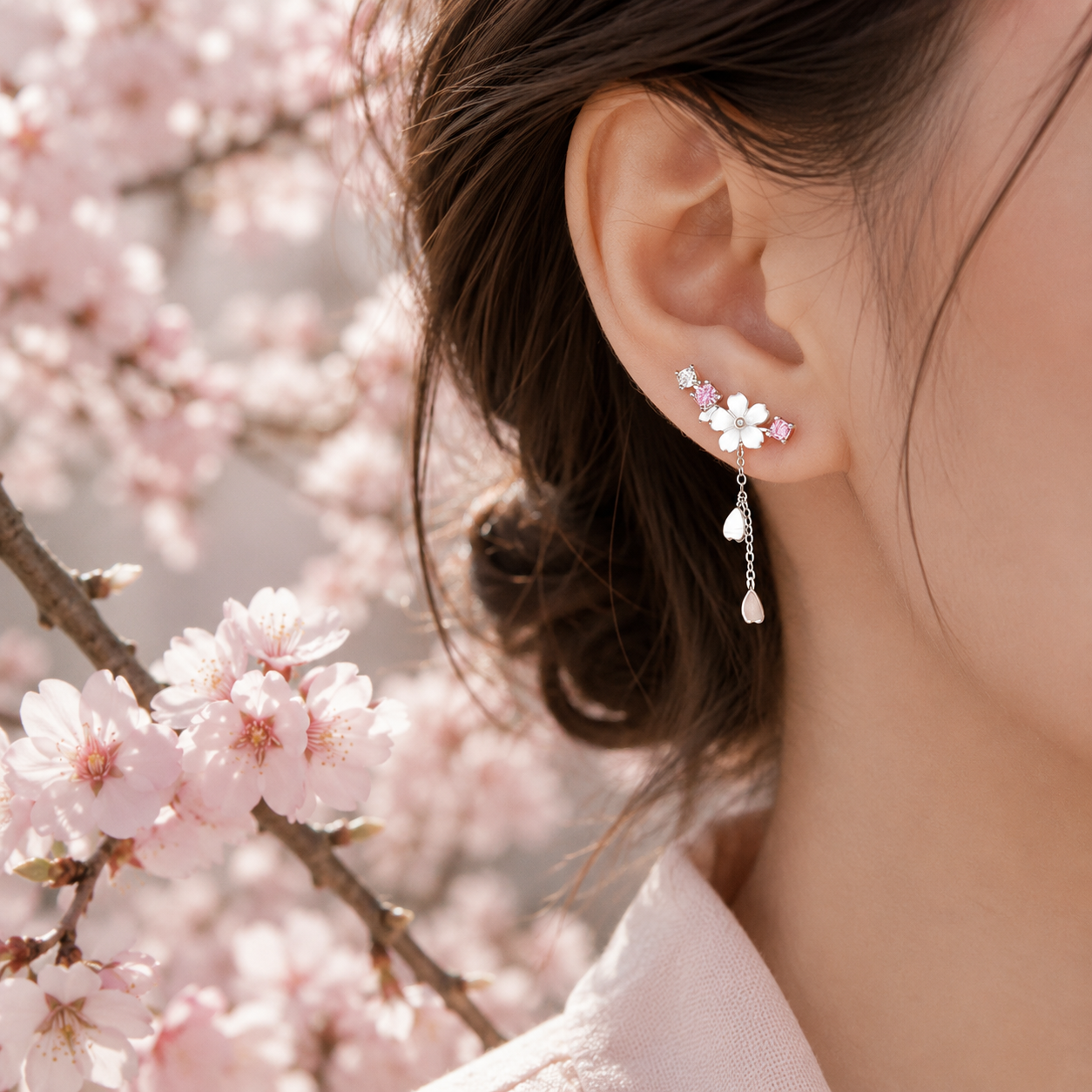 Mother Of Pearl Cherry Blossom Earrings in Sterling Silver