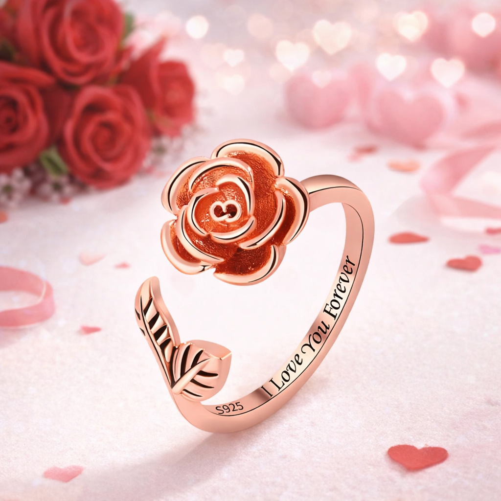 Rose Flower Anxiety Fidget Spinner Ring in Solid Copper