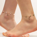 Crystal Raw Stone Bead Moon Charm Anklet in Solid Copper
