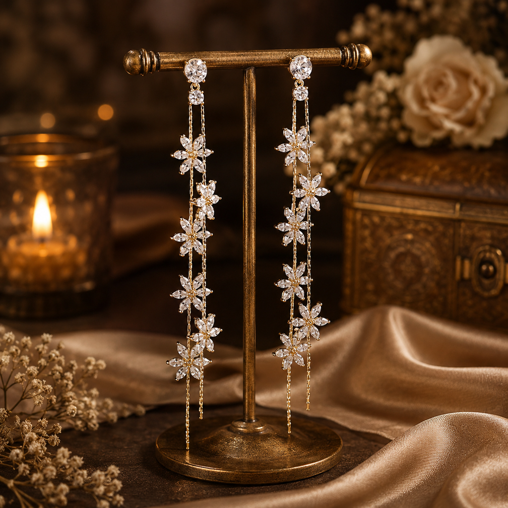 Daisy Flower Dangle Drop Statement Earrings in Solid Copper
