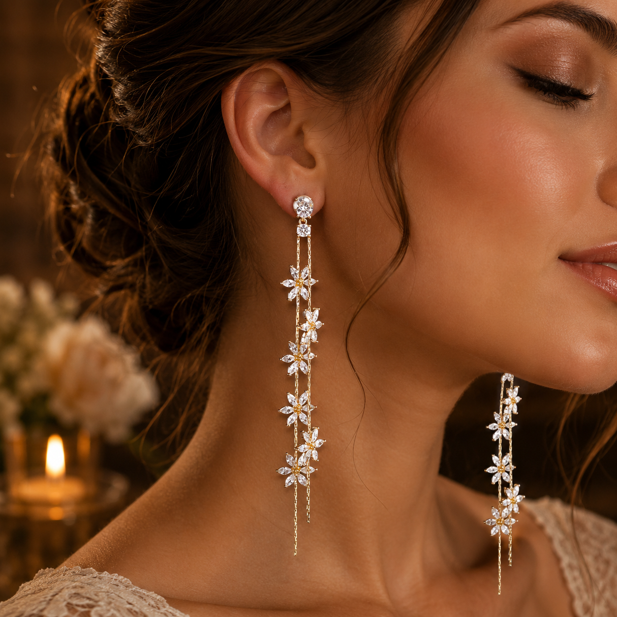 Daisy Flower Dangle Drop Statement Earrings in Solid Copper