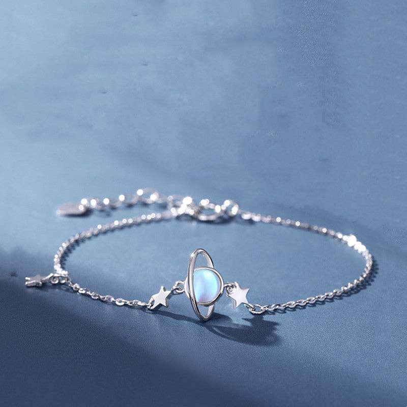 Planet Moon Star Moonstone Charm Bracelet in Solid Copper