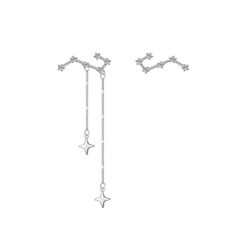 Big Dipper Star Tassel Stud Earrings in 925 Sterling Silver