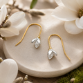 Dainty Magnolia Flower Hook Earrings in 925 Sterling Silver