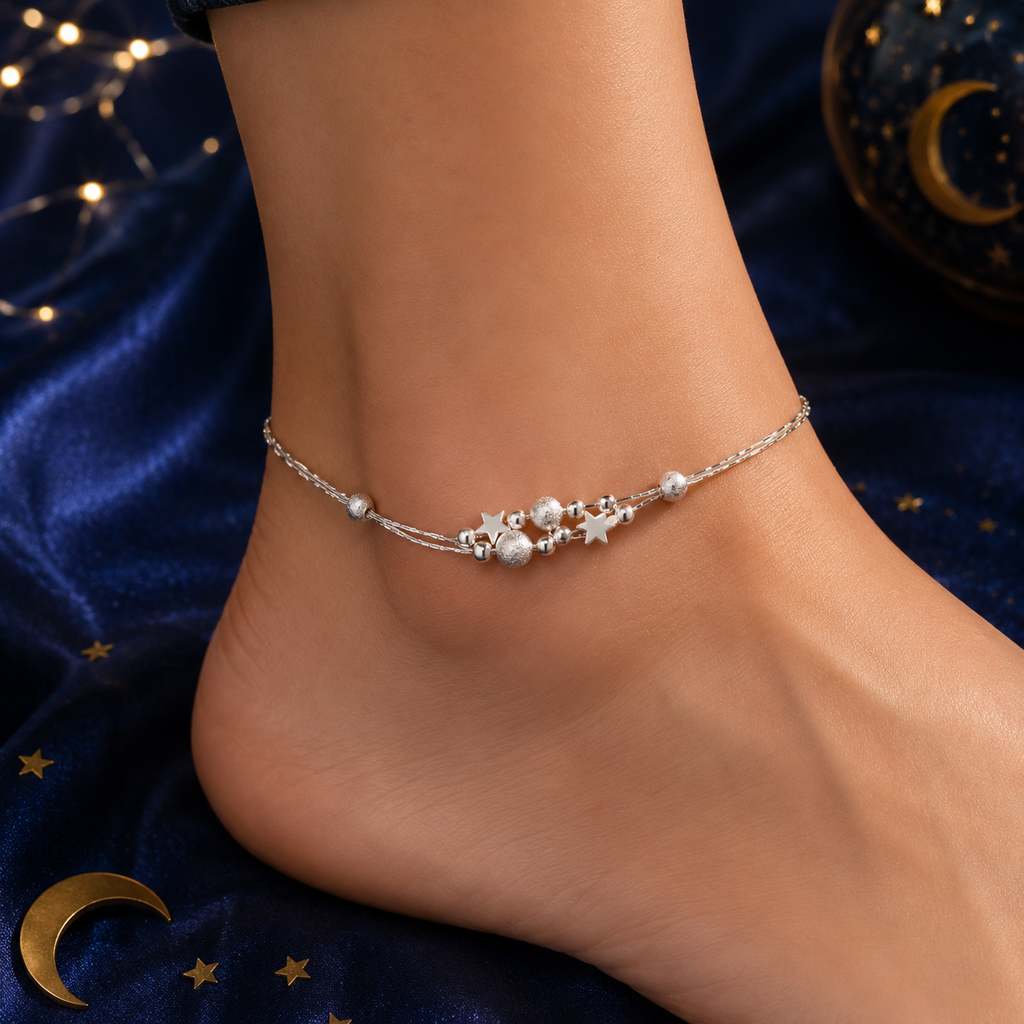 Cute Star Charm Ankle Bracelet Anklet in 925 Sterling Silver